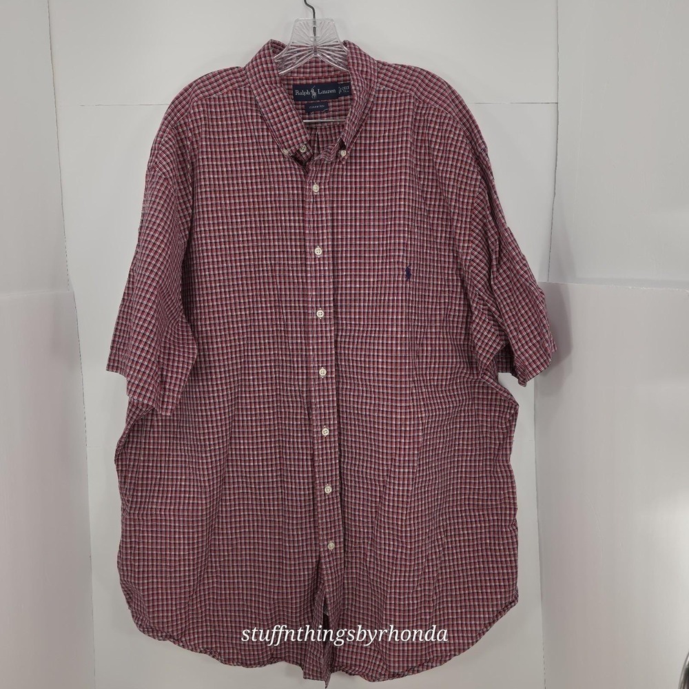 Vintage Ralph Lauren Mens Button Down Short Sleeve Red Checked Shirt Size 2XLT